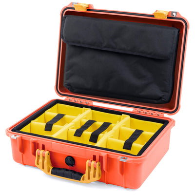 Pelican 1500 Case, Orange with Yellow Handle & Latches Yellow Padded Microfiber Dividers with Computer Pouch ColorCase 015000-0210-150-240