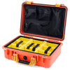 Pelican 1500 Case, Orange with Yellow Handle & Latches Yellow Padded Microfiber Dividers with Mesh Lid Organizer ColorCase 015000-0110-150-240
