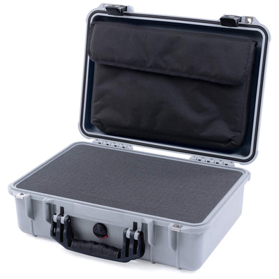 Pelican 1500 Case, Silver with Black Handle & Latches Pick & Pluck Foam with Computer Pouch ColorCase 015000-0201-180-110