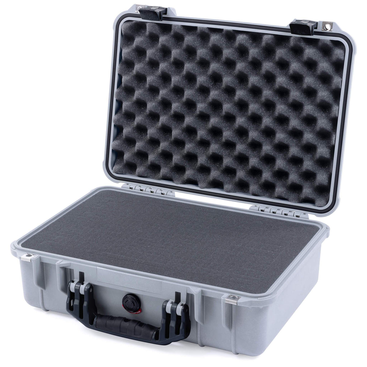 Pelican 1500 Case, Silver with Black Handle &amp; Latches Pick &amp; Pluck Foam with Convolute Lid Foam ColorCase 015000-0001-180-110