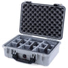 Pelican 1500 Case, Silver with Black Handle & Latches Gray Padded Microfiber Dividers with Convolute Lid Foam ColorCase 015000-0070-180-110