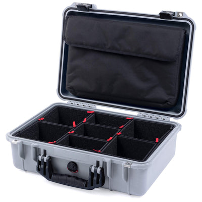 Pelican 1500 Case, Silver with Black Handle & Latches TrekPak Divider System with Computer Pouch ColorCase 015000-0220-180-110