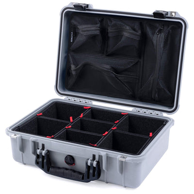 Pelican 1500 Case, Silver with Black Handle & Latches TrekPak Divider System with Mesh Lid Organizer ColorCase 015000-0120-180-110