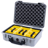 Pelican 1500 Case, Silver with Black Handle & Latches Yellow Padded Microfiber Dividers with Convolute Lid Foam ColorCase 015000-0010-180-110