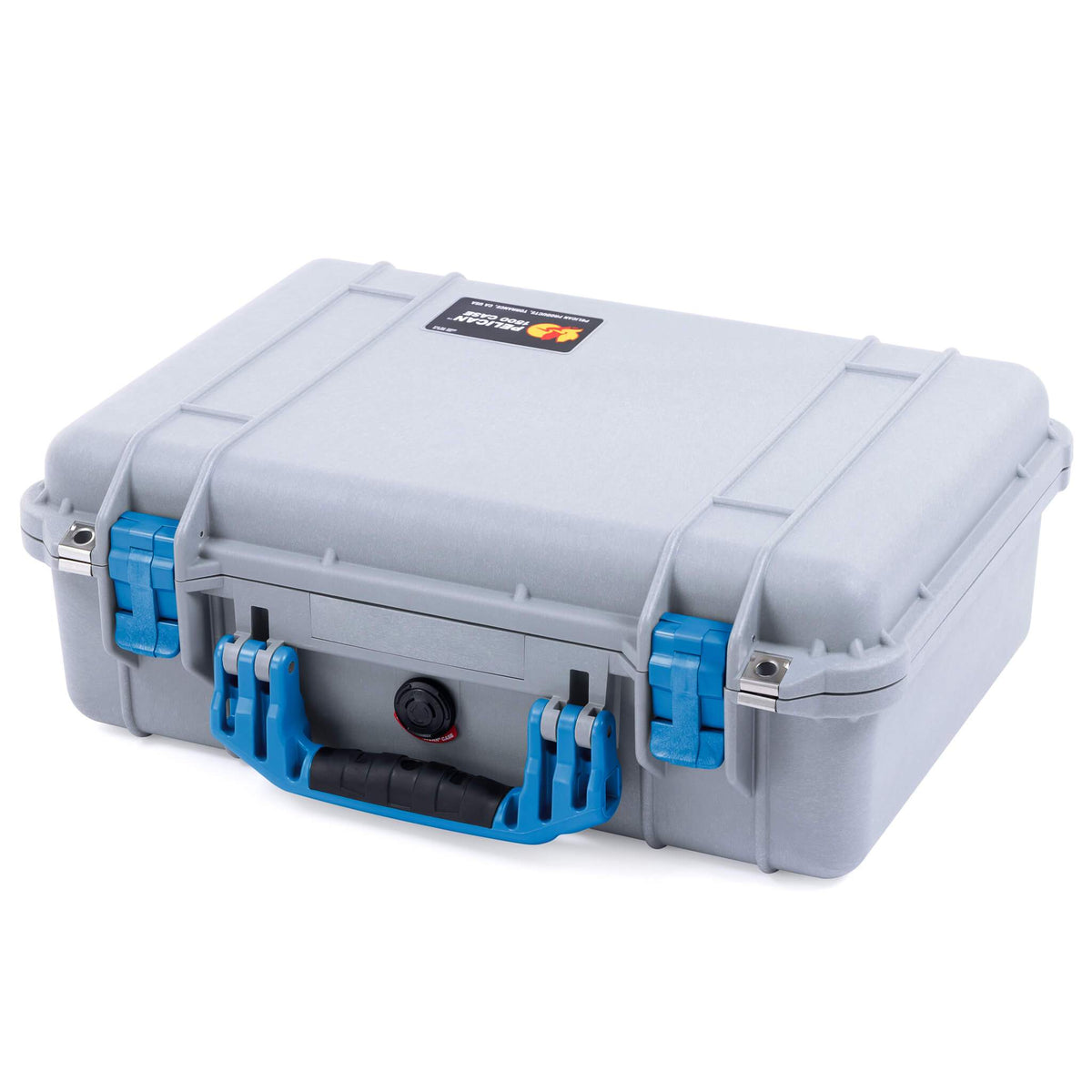 Pelican 1500 Case, Silver with Blue Handle &amp; Latches ColorCase 