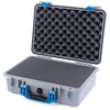Pelican 1500 Case, Silver with Blue Handle & Latches Pick & Pluck Foam with Convolute Lid Foam ColorCase 015000-0001-180-120