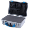 Pelican 1500 Case, Silver with Blue Handle & Latches Pick & Pluck Foam with Mesh Lid Organizer ColorCase 015000-0101-180-120