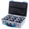 Pelican 1500 Case, Silver with Blue Handle & Latches Gray Padded Microfiber Dividers with Computer Pouch ColorCase 015000-0270-180-120