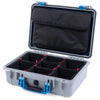 Pelican 1500 Case, Silver with Blue Handle & Latches TrekPak Divider System with Computer Pouch ColorCase 015000-0220-180-120