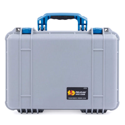 Pelican 1500 Case, Silver with Blue Handle & Latches ColorCase