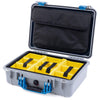 Pelican 1500 Case, Silver with Blue Handle & Latches Yellow Padded Microfiber Dividers with Computer Pouch ColorCase 015000-0210-180-120