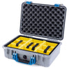 Pelican 1500 Case, Silver with Blue Handle & Latches Yellow Padded Microfiber Dividers with Convolute Lid Foam ColorCase 015000-0010-180-120