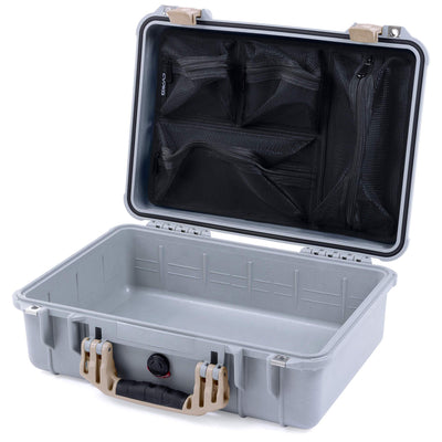 Pelican 1500 Case, Silver with Desert Tan Handle & Latches Mesh Lid Organizer Only ColorCase 015000-0100-180-310
