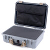 Pelican 1500 Case, Silver with Desert Tan Handle & Latches Pick & Pluck Foam with Computer Pouch ColorCase 015000-0201-180-310