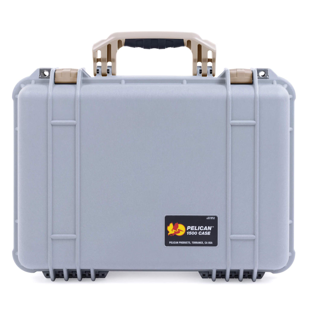 Pelican 1500 Case, Silver with Desert Tan Handle &amp; Latches ColorCase 
