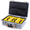 Pelican 1500 Case, Silver with Desert Tan Handle & Latches Yellow Padded Microfiber Dividers with Computer Pouch ColorCase 015000-0210-180-310