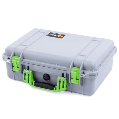 Pelican 1500 Case, Silver with Lime Green Handle & Latches ColorCase