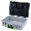 Pelican 1500 Case, Silver with Lime Green Handle & Latches Mesh Lid Organizer Only ColorCase 015000-0100-180-300