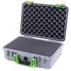Pelican 1500 Case, Silver with Lime Green Handle & Latches Pick & Pluck Foam with Convolute Lid Foam ColorCase 015000-0001-180-300