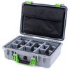 Pelican 1500 Case, Silver with Lime Green Handle & Latches Gray Padded Microfiber Dividers with Computer Pouch ColorCase 015000-0270-180-300