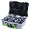 Pelican 1500 Case, Silver with Lime Green Handle & Latches Gray Padded Microfiber Dividers with Mesh Lid Organizer ColorCase 015000-0170-180-300