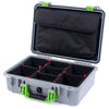 Pelican 1500 Case, Silver with Lime Green Handle & Latches TrekPak Divider System with Computer Pouch ColorCase 015000-0220-180-300