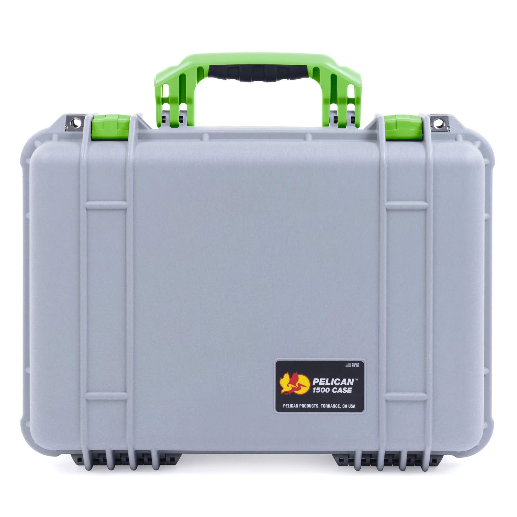 Pelican 1500 Case, Silver with Lime Green Handle & Latches ColorCase 
