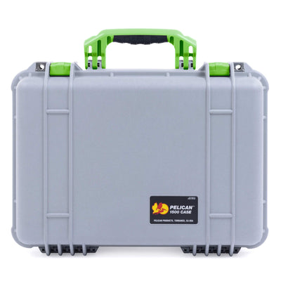 Pelican 1500 Case, Silver with Lime Green Handle & Latches ColorCase