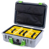 Pelican 1500 Case, Silver with Lime Green Handle & Latches Yellow Padded Microfiber Dividers with Computer Pouch ColorCase 015000-0210-180-300