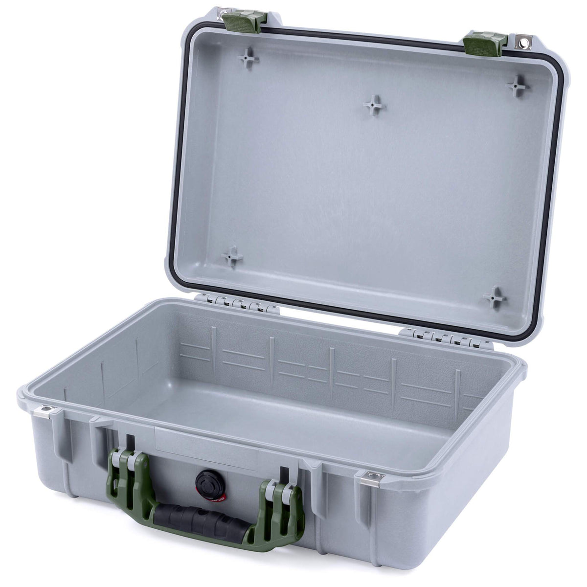 Pelican 1500 Case, Silver with OD Green Handle &amp; Latches None (Case Only) ColorCase 015000-0000-180-130