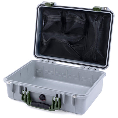 Pelican 1500 Case, Silver with OD Green Handle & Latches Mesh Lid Organizer Only ColorCase 015000-0100-180-130
