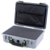 Pelican 1500 Case, Silver with OD Green Handle & Latches Pick & Pluck Foam with Computer Pouch ColorCase 015000-0201-180-130