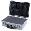 Pelican 1500 Case, Silver with OD Green Handle & Latches Pick & Pluck Foam with Mesh Lid Organizer ColorCase 015000-0101-180-130