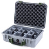 Pelican 1500 Case, Silver with OD Green Handle & Latches Gray Padded Microfiber Dividers with Convolute Lid Foam ColorCase 015000-0070-180-130