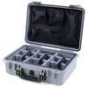 Pelican 1500 Case, Silver with OD Green Handle & Latches Gray Padded Microfiber Dividers with Mesh Lid Organizer ColorCase 015000-0170-180-130