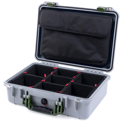 Pelican 1500 Case, Silver with OD Green Handle & Latches TrekPak Divider System with Computer Pouch ColorCase 015000-0220-180-130