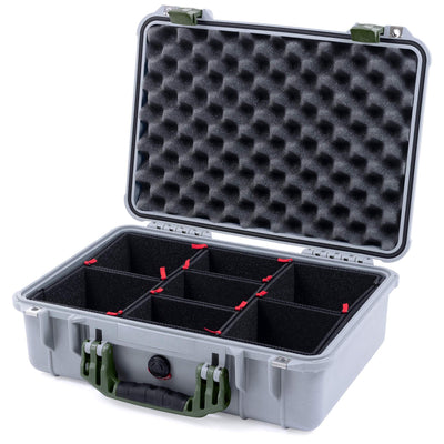 Pelican 1500 Case, Silver with OD Green Handle & Latches TrekPak Divider System with Convolute Lid Foam ColorCase 015000-0020-180-130