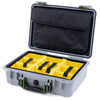 Pelican 1500 Case, Silver with OD Green Handle & Latches Yellow Padded Microfiber Dividers with Computer Pouch ColorCase 015000-0210-180-130