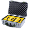 Pelican 1500 Case, Silver with OD Green Handle & Latches Yellow Padded Microfiber Dividers with Convolute Lid Foam ColorCase 015000-0010-180-130
