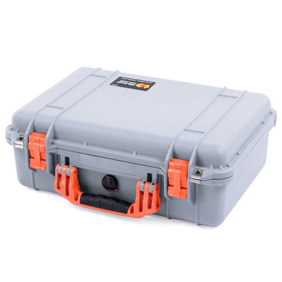 Pelican 1500 Case, Silver with Orange Handle & Latches ColorCase