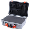 Pelican 1500 Case, Silver with Orange Handle & Latches Pick & Pluck Foam with Mesh Lid Organizer ColorCase 015000-0101-180-150