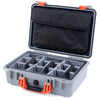 Pelican 1500 Case, Silver with Orange Handle & Latches Gray Padded Microfiber Dividers with Computer Pouch ColorCase 015000-0270-180-150