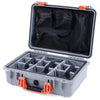 Pelican 1500 Case, Silver with Orange Handle & Latches Gray Padded Microfiber Dividers with Mesh Lid Organizer ColorCase 015000-0170-180-150