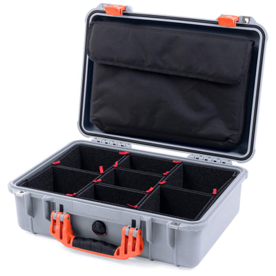Pelican 1500 Case, Silver with Orange Handle & Latches TrekPak Divider System with Computer Pouch ColorCase 015000-0220-180-150