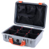 Pelican 1500 Case, Silver with Orange Handle & Latches TrekPak Divider System with Mesh Lid Organizer ColorCase 015000-0120-180-150