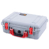Pelican 1500 Case, Silver with Red Handle & Latches ColorCase
