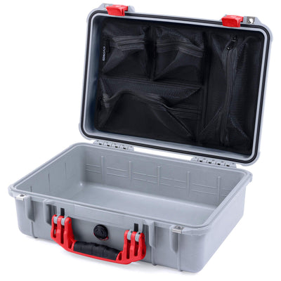 Pelican 1500 Case, Silver with Red Handle & Latches Mesh Lid Organizer Only ColorCase 015000-0100-180-320