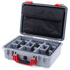Pelican 1500 Case, Silver with Red Handle & Latches Gray Padded Microfiber Dividers with Computer Pouch ColorCase 015000-0270-180-320