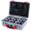 Pelican 1500 Case, Silver with Red Handle & Latches Gray Padded Microfiber Dividers with Mesh Lid Organizer ColorCase 015000-0170-180-320