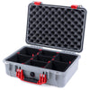 Pelican 1500 Case, Silver with Red Handle & Latches TrekPak Divider System with Convolute Lid Foam ColorCase 015000-0020-180-320